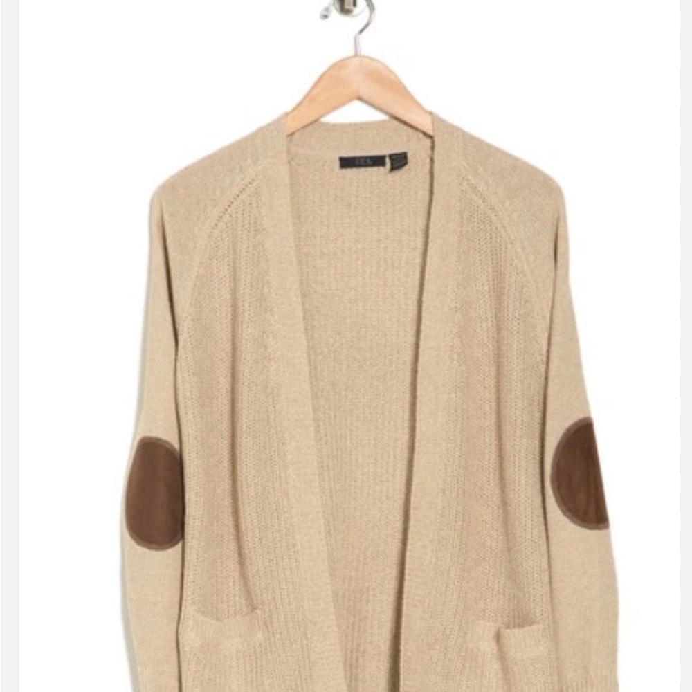 RD Style open cardigan sweater W/Elbow Patch Beige Women Size S/P